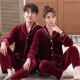 2 bộ pyjama cặp đôi vàng nhung thu đông nam nữ dài tay áo cưới màu đỏ tại nhà có thể mặc bên ngoài - Cha mẹ và con