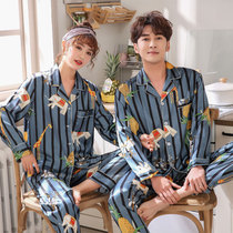 Cartoon couple pajamas women Spring and Autumn Ice Silk fashion cute home wear mens long sleeve suit plus size