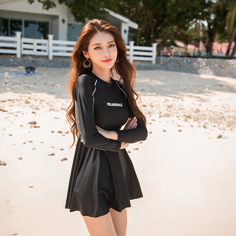 Sunscreen quick-drying diving suit snorkeling suit long-sleeved beach two-piece jellyfish suit skirt-type belly-covering steel support swimsuit women