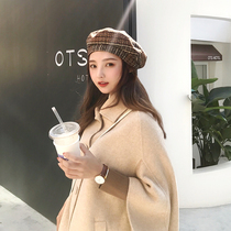 Plaid wool beret cap woman hat autumn winter Inlengge tattooed brown anise pumpkin cap retro small and fragrant wind