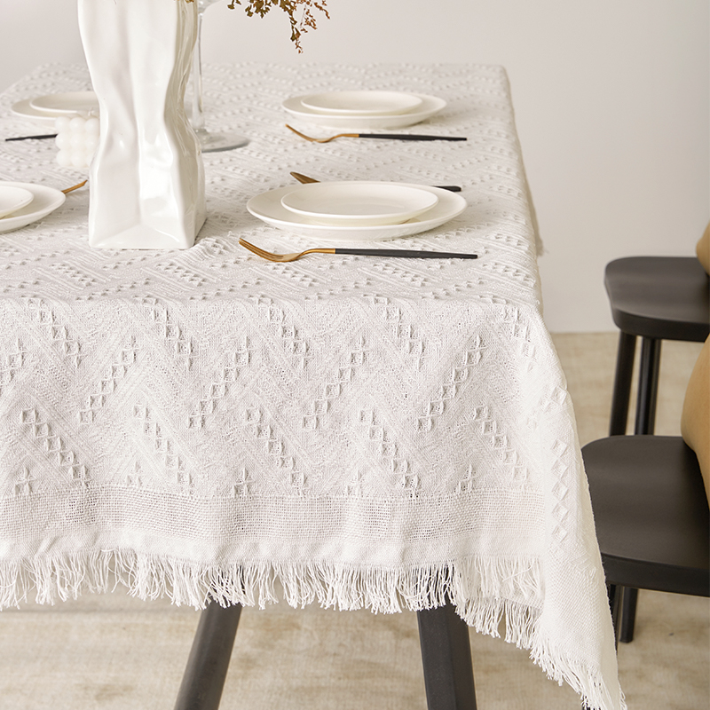 Cotton tablecloth in wind white square tablecloth light luxury high-sense tea tablecloth red outdoor picnic mat