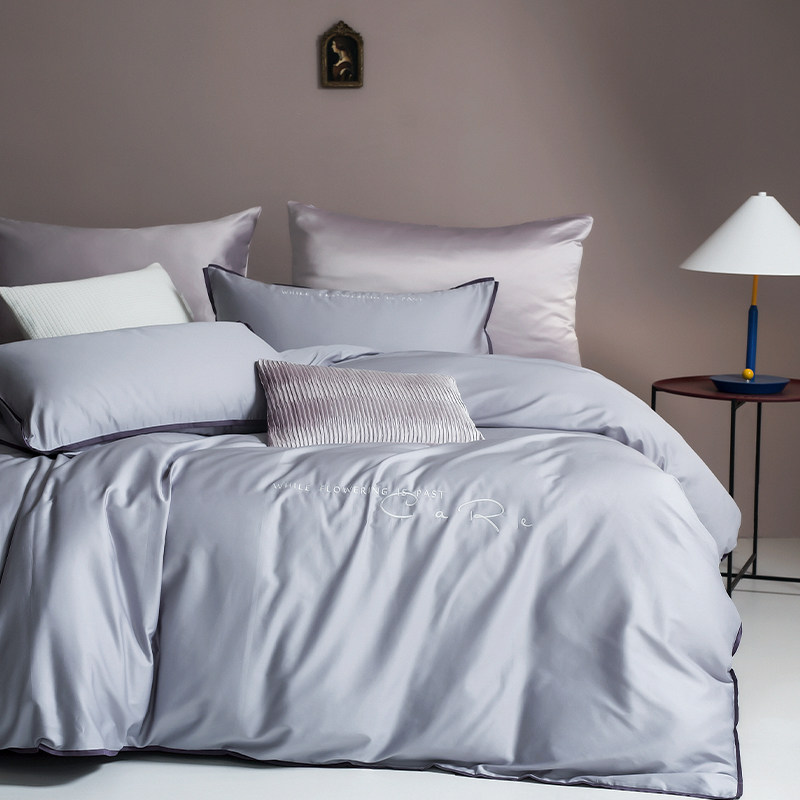 Nordic minimalist all-cotton pure cotton 100 bed bedding linen cover thickened long suede cotton bed for four pieces