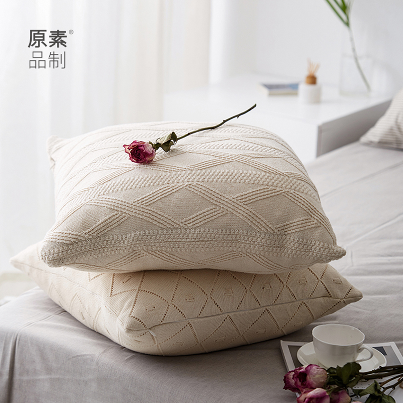 Sofa pillow cover headboard Sleeps on the pillow cover for home without core square pure color knit minimalist pillowcase