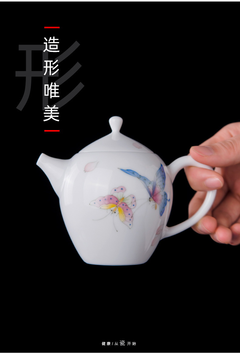 Thousand red up liling porcelain ceramic kung fu tea pot small single pot of household pure hand draw colorful teapot white porcelain glaze