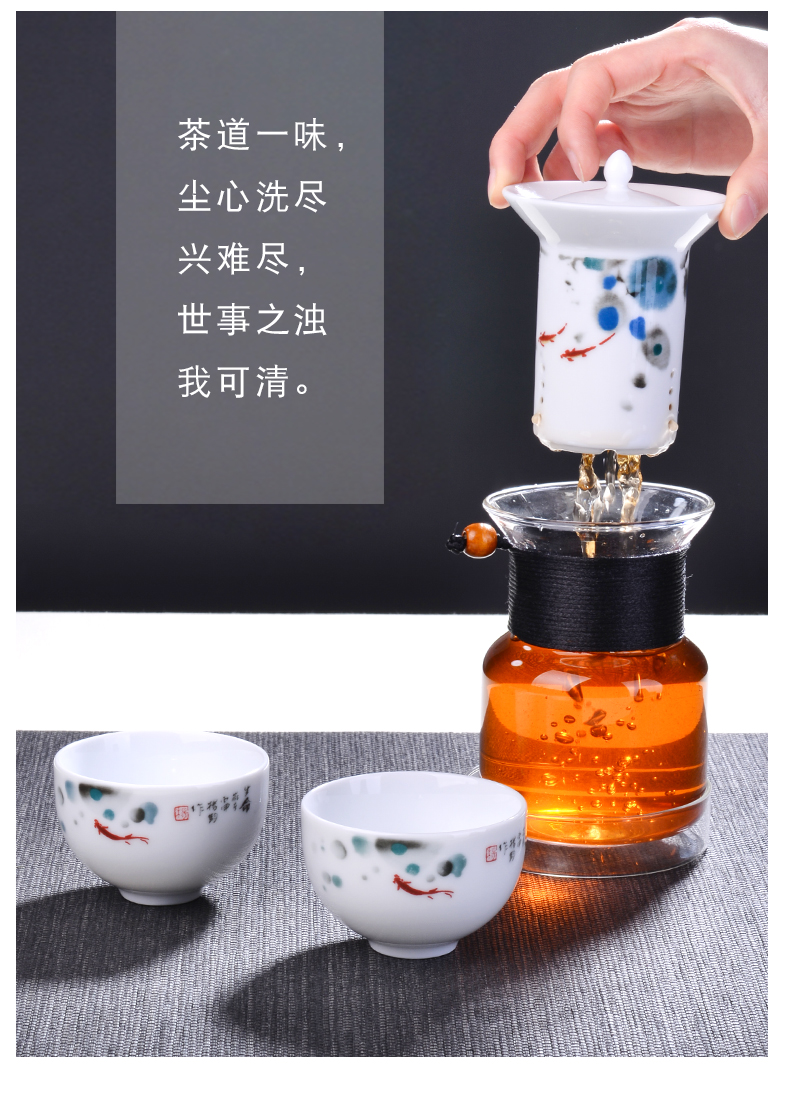 Travel under glaze color porcelain tea set suit portable package a pot of two glass teapot kung fu tea set ceramic crack cup