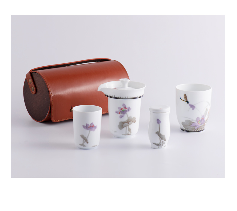 Travel tea set suit portable bag simple hand - made ceramic tea cup kung fu tea set to crack a pot of three