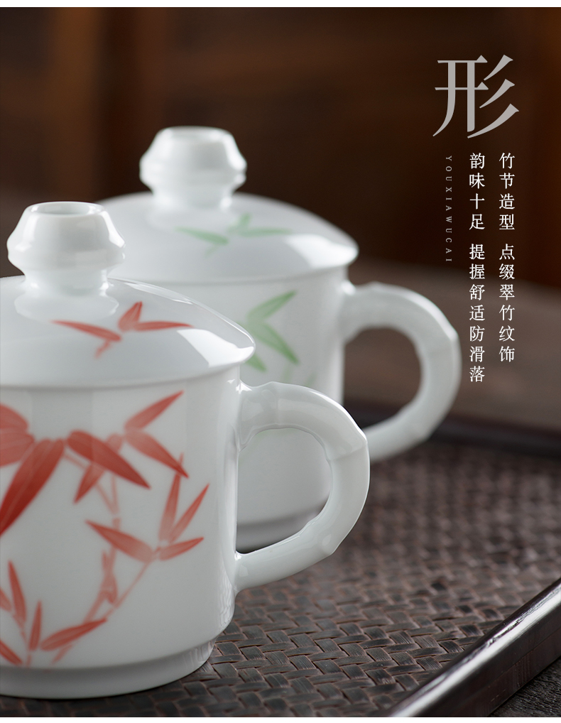 Office liling porcelain ceramic cups with cover thickening of Chinese style restoring ancient ways is a large single household glass tea cup