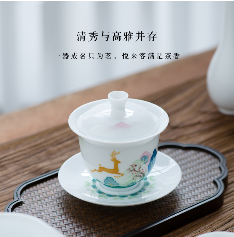 Thousand red up pure hand draw three only tureen heat - resistant single ceramic cups kung fu tea set household thin white porcelain tea bowl