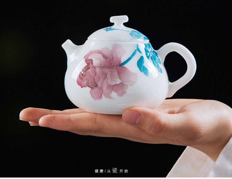 Thousand red up ceramic teapot pot of household belt filter teapot pure hand draw little teapot white porcelain kung fu tea set