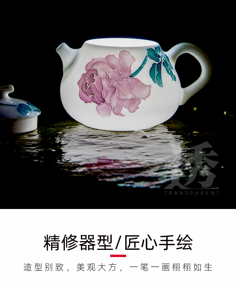 Thousand red up ceramic teapot pot of household belt filter teapot pure hand draw little teapot white porcelain kung fu tea set