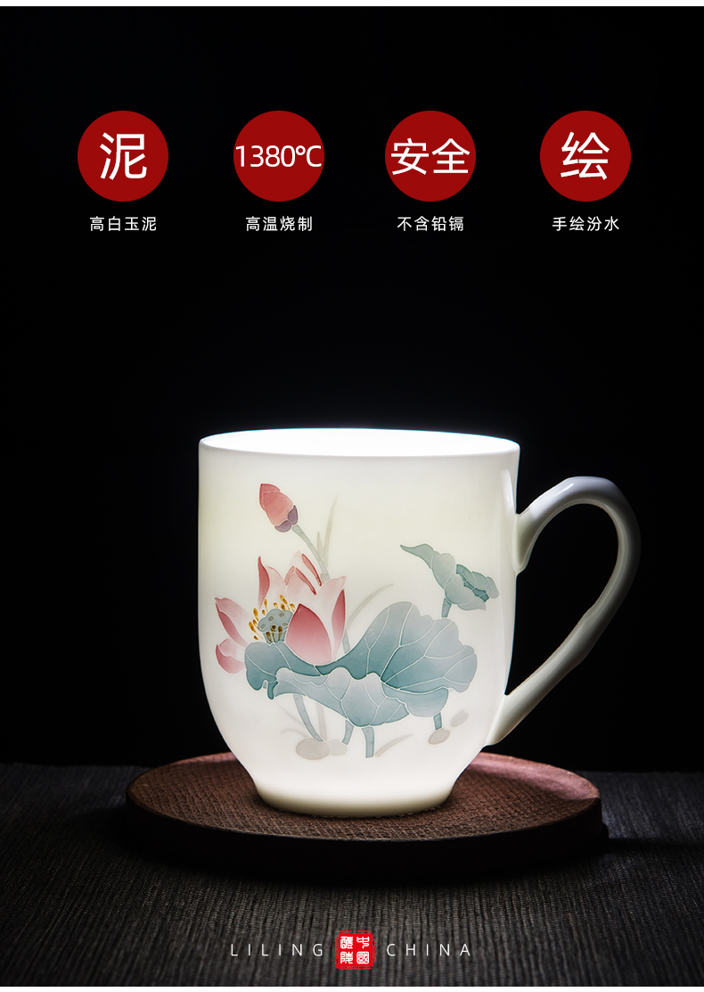 Under the glaze color of Chinese style hand made ceramic cup home office cup with cover and meeting the large capacity make tea cup customized gifts