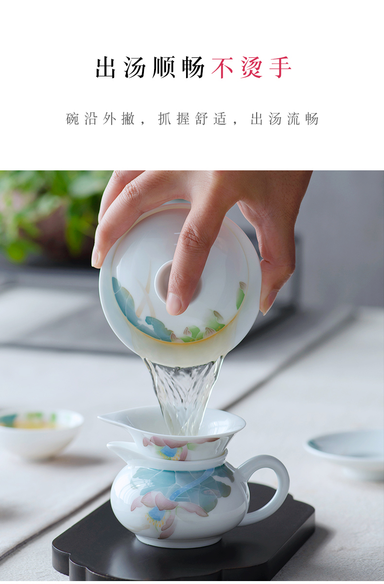 Under the glaze color hand - made tea set ceramic household small set of simple retro kung fu tea lotus tureen tea cup