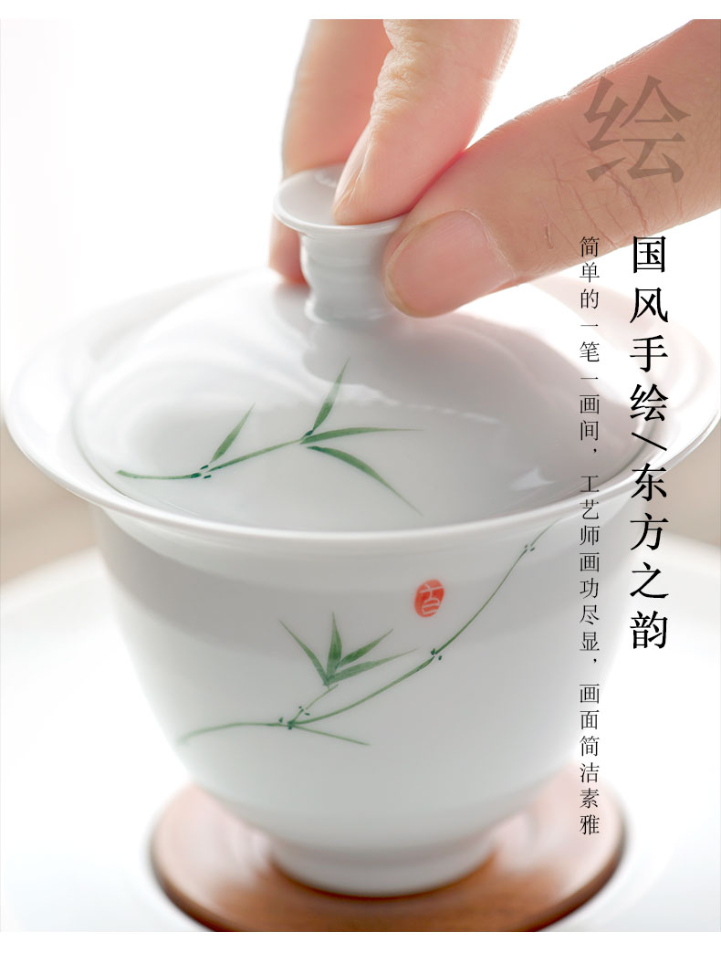 Tureen tea cup single hand - made ceramic only three cup tea bowl kung fu tea set heat is not hot white porcelain Tureen