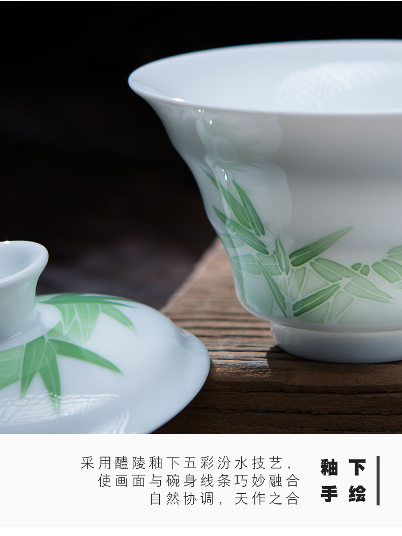 Under the liling porcelain glaze color hand - made kung fu tea set tureen home tea bowl thin foetus ceramic cups lid cup