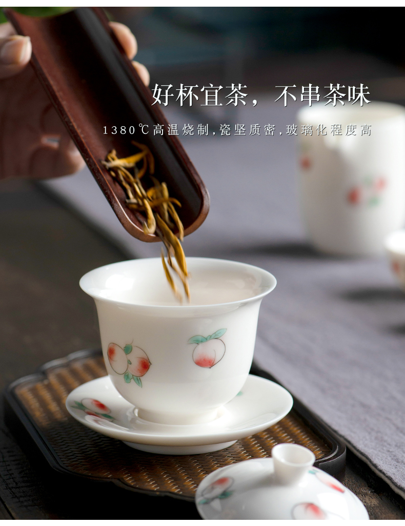 Thousands of red white porcelain up tureen pure hand draw three cups to cover cup single household large hot kung fu tea set