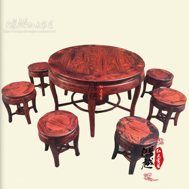 Bàn ghế gỗ gụ Lào bàn gỗ hồng đỏ tròn bộ chín mận hoa bàn giải trí trống bàn Sian rosewood - Bộ đồ nội thất mẫu giường ngủ đẹp