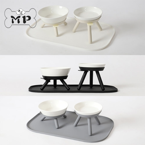 Part of the stock~Korea Inherent pet cat and dog rice and water bowl black and white gray three-legged table ceramic bowl