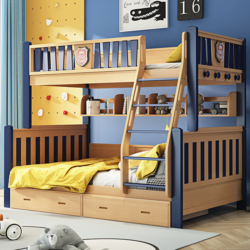 Full solid wood high and low bed primary-secondary bed upper and lower bunk bed beech wood two floors children's bed upper and lower bed double bed 1 5 m