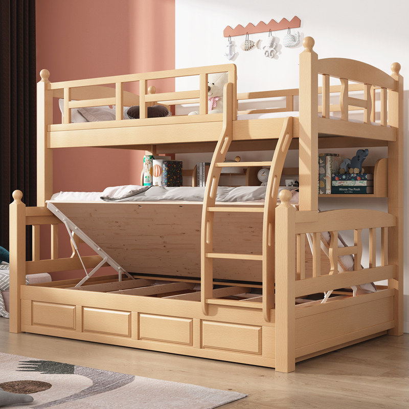 Beech children's bed and bunk bed bunk bed all solid wood high box high and low bed sub-mother bed two-layer upper and lower bunk wooden bed