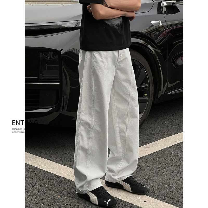 Entong Trendy New Cleanfit White Loose Long Pants American High Street Wide-Leg Pants with Drape Effect Casual Pants