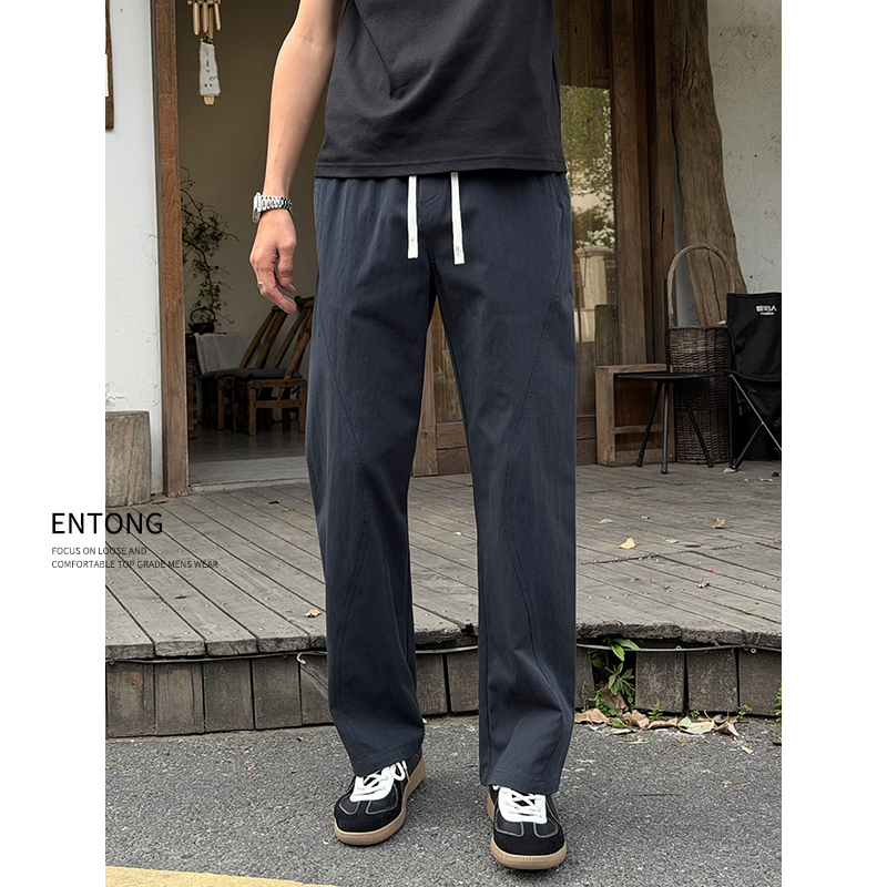 Entong American-Style Solid Color Patchwork Versatile Casual Pants for Men, Summer Thin Trendy Brand Straight-Leg Drawstring Slimming Long Pants Entong American-Style Solid Color Patchwork Versatile Casual Pants for Men, Summer Thin Trendy Brand Straight-Leg Drawstring Slimming Long Pants