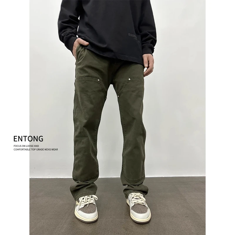 Entong American-Style Cleanfit Lumberjack Pants Men's Trendy High Street Vibe Workwear Rivet Straight-Leg Jeans