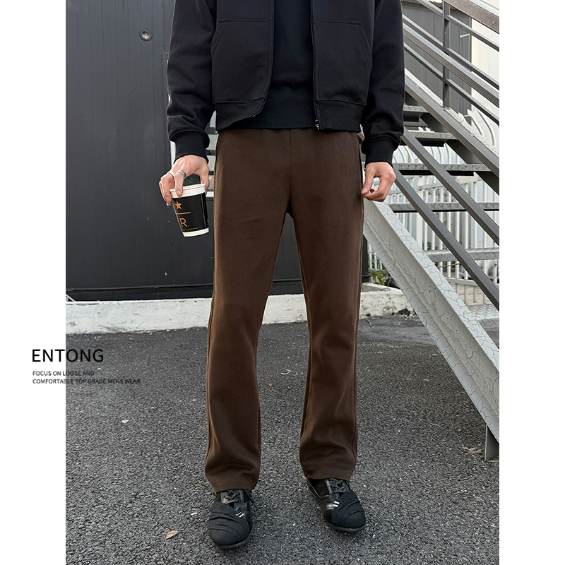Men's Dark Brown Melard Retro Sweatpants, Spring American-Style Straight Casual Pants, Loose and Versatile