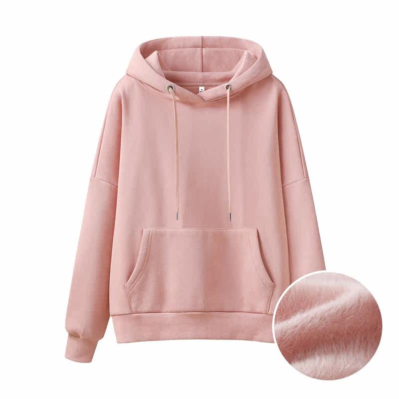 加绒加厚连帽卫衣女士秋冬2019新款潮ins上衣宽松中长款带帽外套