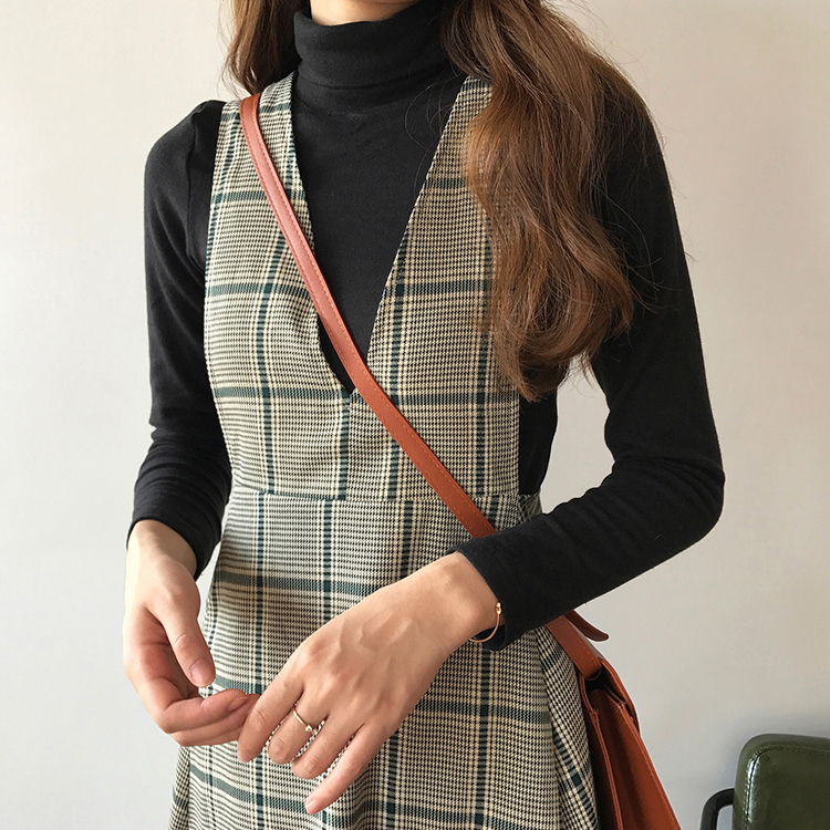 Thỏ ngủ đã gầy và cao phiên bản Hàn Quốc của Nhật Bản kẻ sọc retro kẻ sọc v-váy dài váy 2018 mới 	váy hạ eo xếp ly	