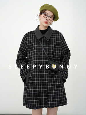 taobao agent Woolen demi-season retro long black woolen coat, mid-length