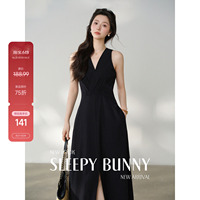 Newly released on 6.20, 25% off + coupon, black V-neck sleeveless front slit dress for women, summer waist-cinching elegant long dress