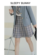 Sleeping rabbit gray memory small thousand bird grid pleated skirt female college style series high waist JK school supply skirt