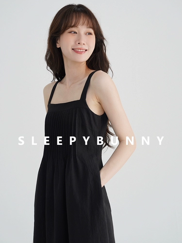 瞌睡兔 Орган, платье большого размера, платье-комбинация, базовая юбка, квадратный вырез, свободный крой, высокая талия