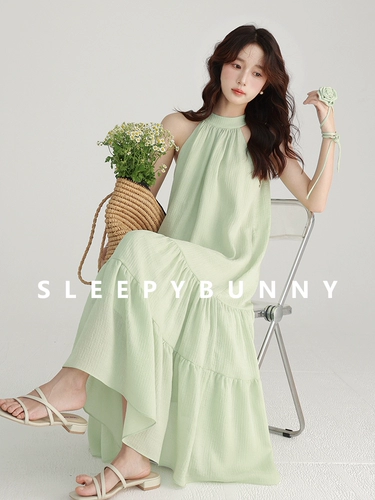 瞌睡兔 Ретро летнее платье без рукавов, длинная юбка, французский ретро стиль, оверсайз