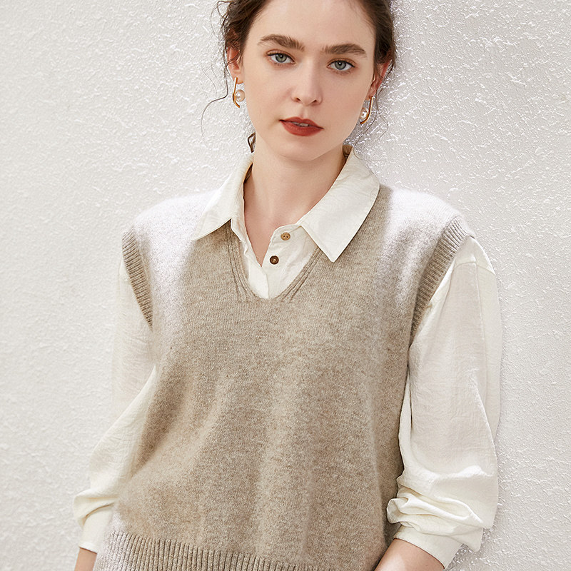 2022 autumn winter new lady V collar external lap Malia woman loose sleeve head sleeveless horse holder shoulder 100% cashmere