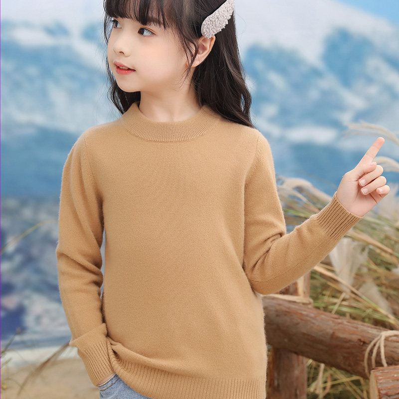Children's wool sweater boys middle and big children 100% wool half-high collar thick Korean sweater new winter thick