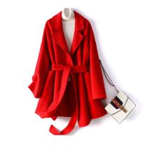 Double-sided cashmere coat womens short 2021 new autumn temperament high-end retro belt black woolen coat