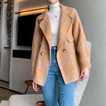Close your eyes into the loss clearance double-sided wool check thick medium and long coat womens autumn and winter bucket type Plaid
