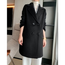 Spring 2021 New loose double-sided cashmere coat womens short suit belt woolen coat high-end tide