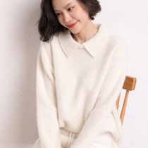 100% cashmere sweater womens pullover POLO collar sweater autumn and winter new pure cashmere slim short knitted bottoming shirt