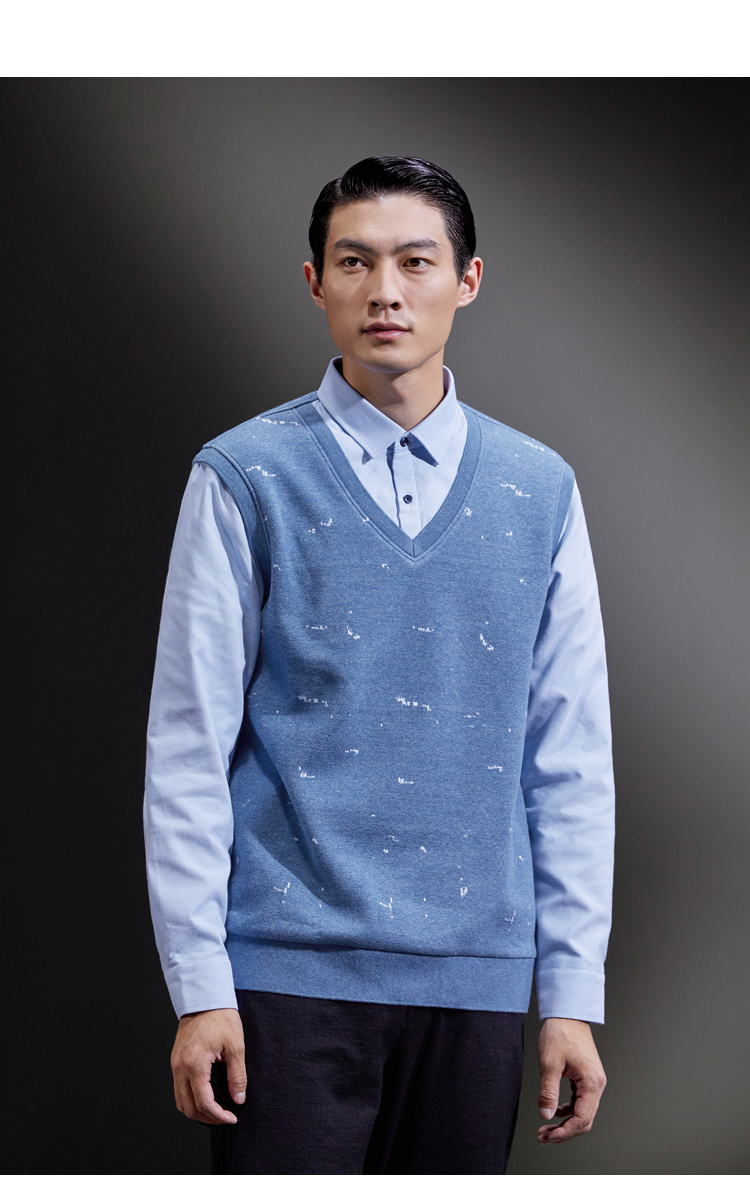 Bộ vest nhà cổ HLA Haishu set áo len cổ lọ 2018 mùa đông mới cộng nhung ấm áp giả hai người cardigan nam