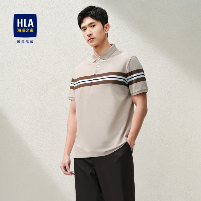 HLA/Heilan House striped business shirt shirt POLO 2024 ພາກຮຽນ spring ແລະ summer ໃຫມ່ breathable lapel ເສື້ອທີເຊີດສໍາລັບຜູ້ຊາຍ