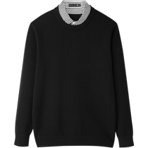 HLA Heilan Home Light Business Double Collar Sweater 24 Autumn New Includes Wool Bottoming Fake Two-piece Striped Sweater for Men