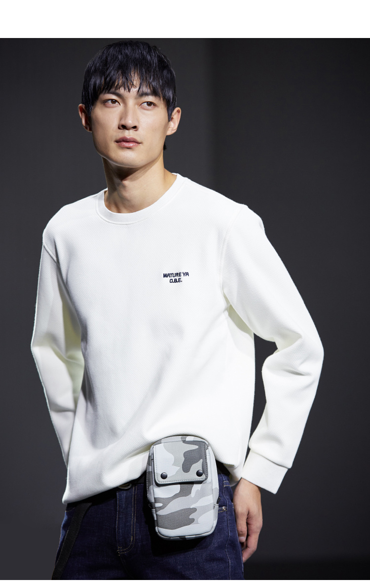 HLA / Haicang House cổ điển tròn cộng với áo len nhung 2018 mùa đông mới ấm áp màu áo len nam áo hoodie nam trắng