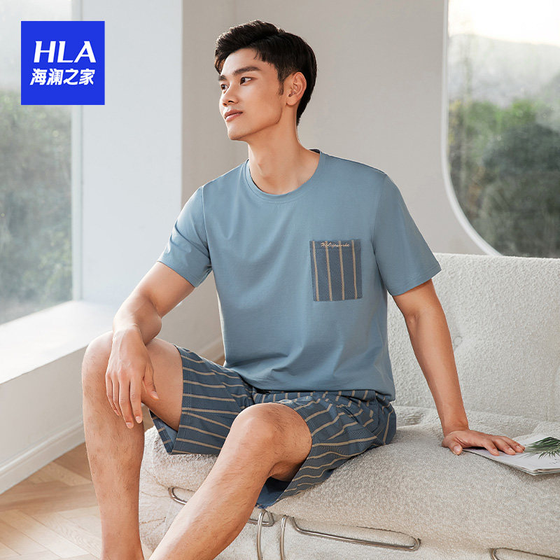 HLA Heilan House Men's Short Sleeve Shorts Crew Neck Set Comfortable Breathable Pajamas Loungewear Set