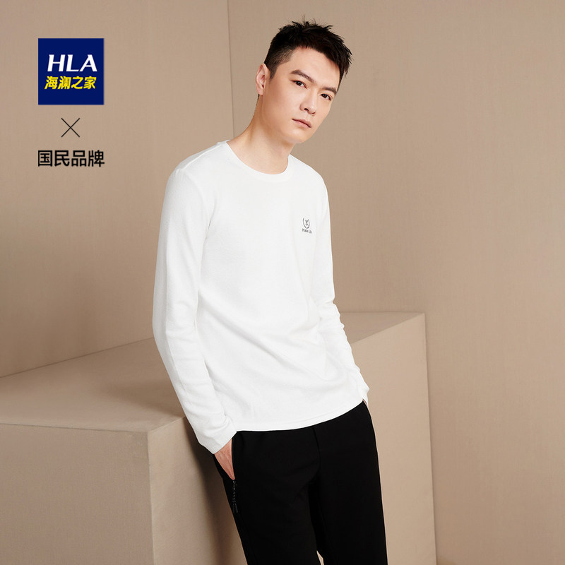 HLA Hailan House round collar classic creaty sense long sleeve T-shirt net color base generous man