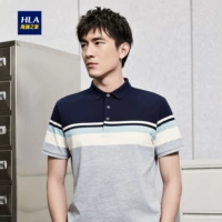 HLA Haishu Nhà sọc dát ngắn tay T-Shirt 2018 mùa hè mới ve áo ngắn tay áo polo nam áo polo sói