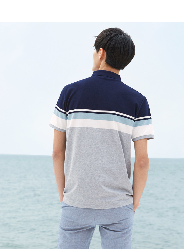 HLA Haishu Nhà sọc dát ngắn tay T-Shirt 2018 mùa hè mới ve áo ngắn tay áo polo nam áo phông có cổ