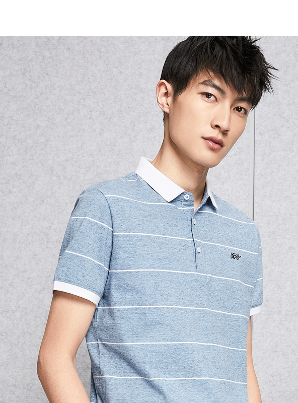 HLA Haishu Nhà màu sắc tương phản sọc thường ngắn tay T-Shirt 2018 mùa hè mới thêu thoải mái POLO áo sơ mi nam áo sơ mi polo