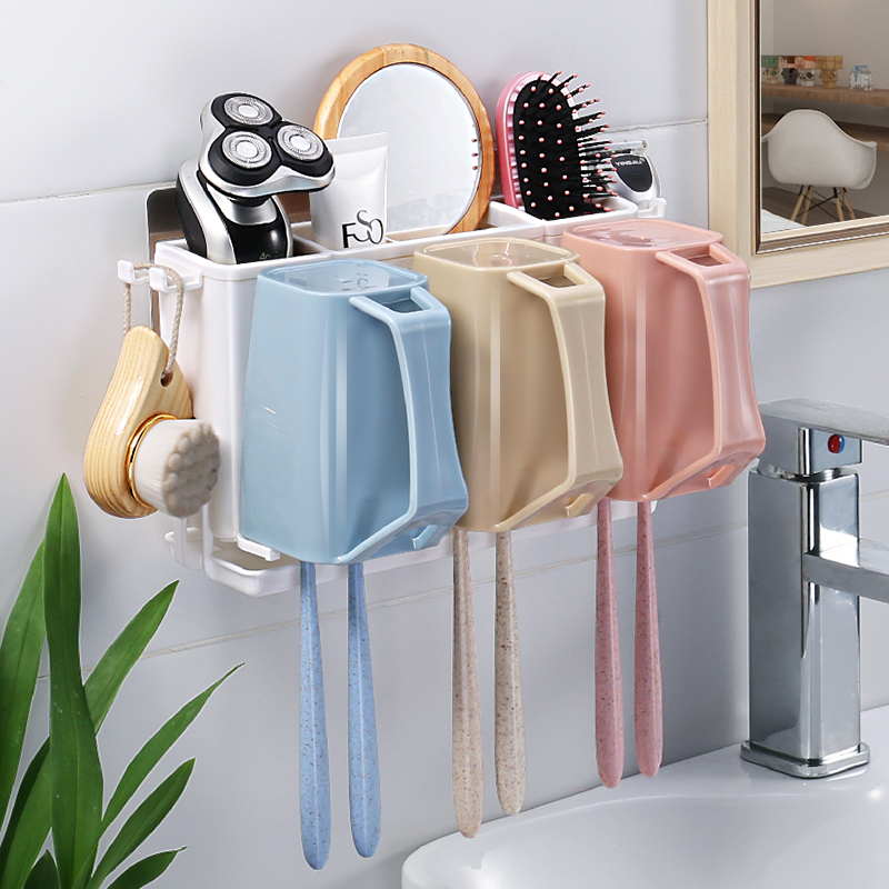 Hole-free toothbrush washing set suction cup toothbrush holder rack wall-mounted mouthwash cup suction wall brushing cup